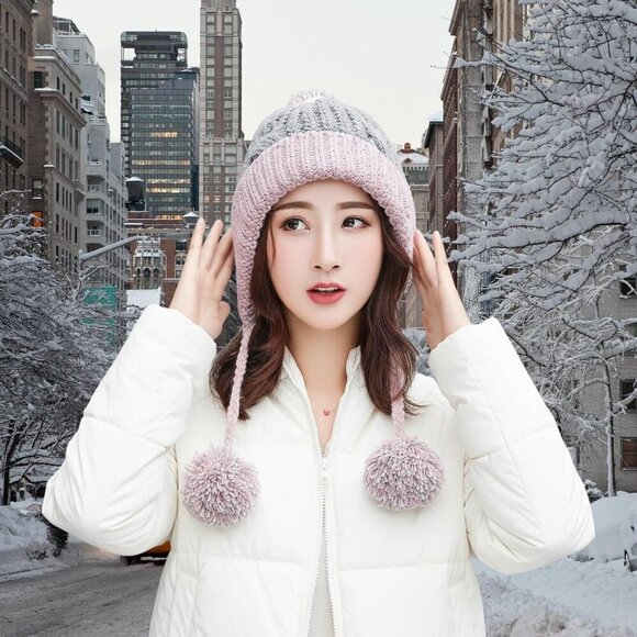 Women Pink Winter Peruvian Cover Ears Beanie Hat Ear Flaps Sherpa Ski Snow main image 8